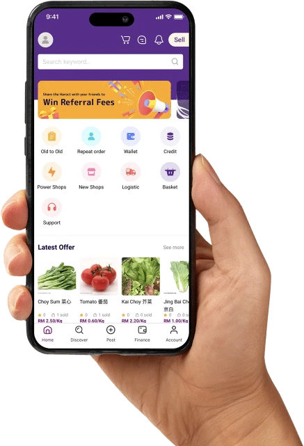 The Haroct app on a phone, showing the home screen with the latest offers